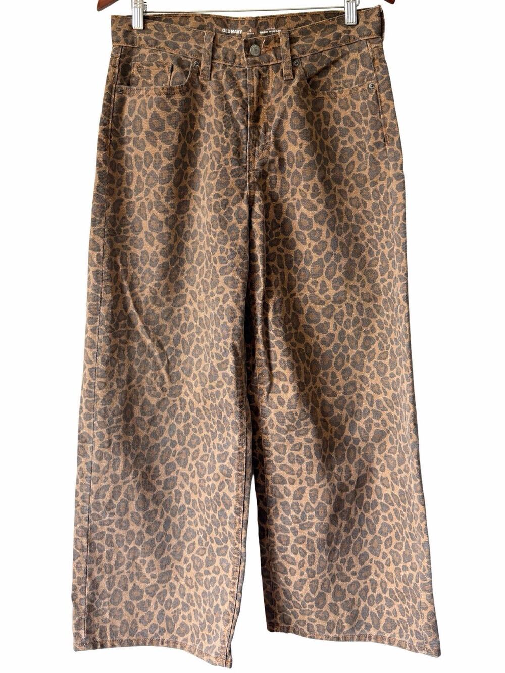 Old Navy High Waist Baggy Wide Leg Cheetah Print Jeans Womens Size 6P Brown